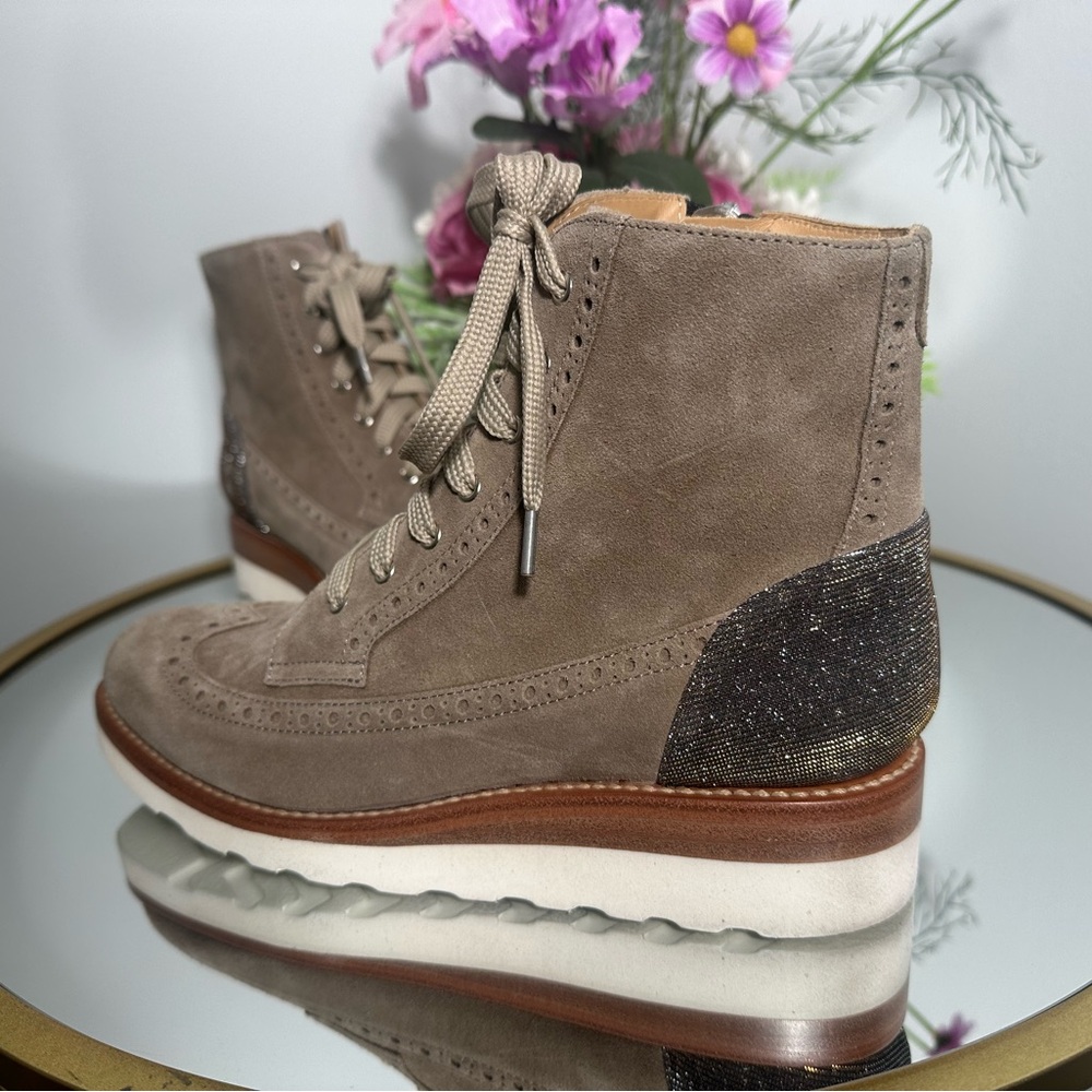 The Office of Angela Scott Mr. Harrison Neutral Lace Up Suede Boots Size 37.5 - Picture 11 of 17